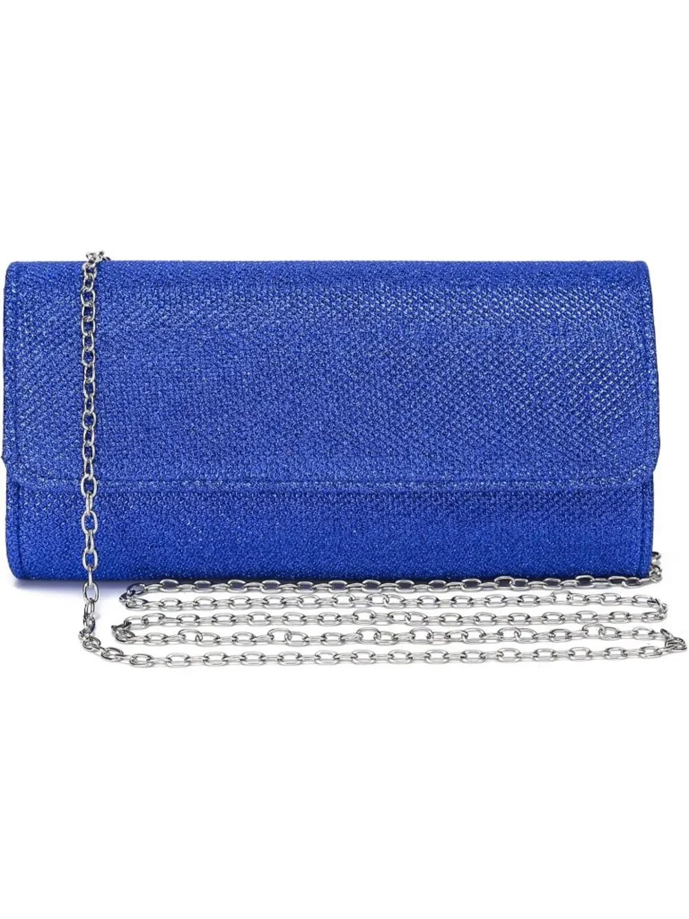 Women's Blue Glitter Clutch Purse Evening Bag With Chain For Wedding Handbag